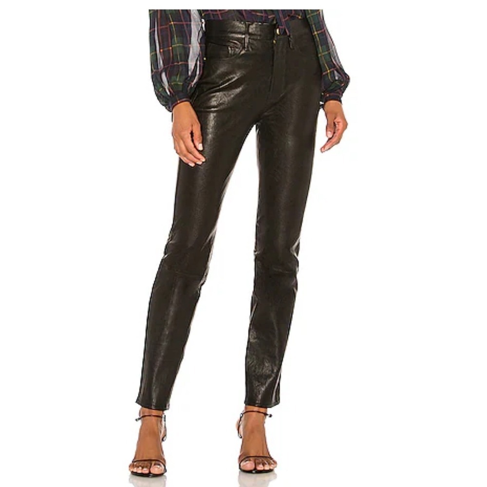FRAME Le Sylvie Slender Straight Black Leather‎ Pants Size 32